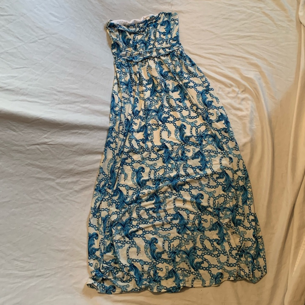 Women’s Strapless Maxi Dress Blue and White ❤️